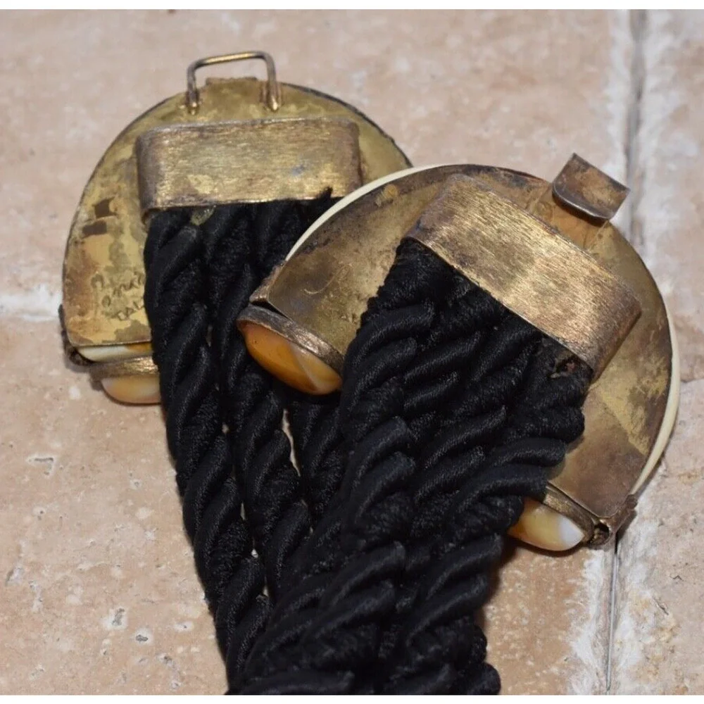 Vintage Sonia Petroff Aries Jeweled Cabochon Buckle Twisted Black Cord Belt